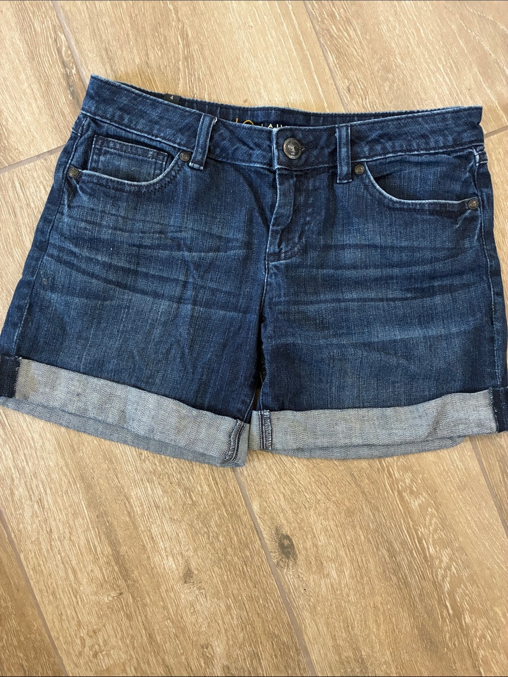 LC Lauren Conrad Dark Blue Rolled Cuff Denim Shorts